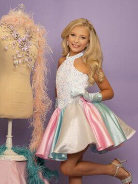 EUC! Sugar Kayne Girls Pink, Blue, and White Dress Size 10